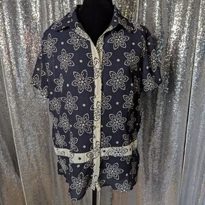 Alfred Dunner Button Up Hawaiian Style Lightweight Gauzy Top Women's 12